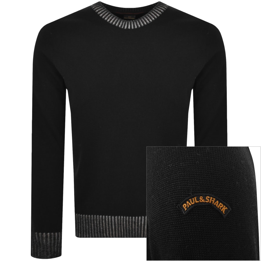 Paul Shark Wool Sweater with Contrasting Profiles Man Black Size M